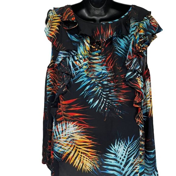 Worthington Tank Top Tunic Blouse Black Teal Leaves Size 1X - Picture 4 of 6